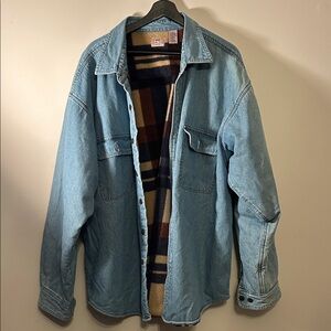Fleece Lined Light Blue Button Up Denim Shirt Jacket
